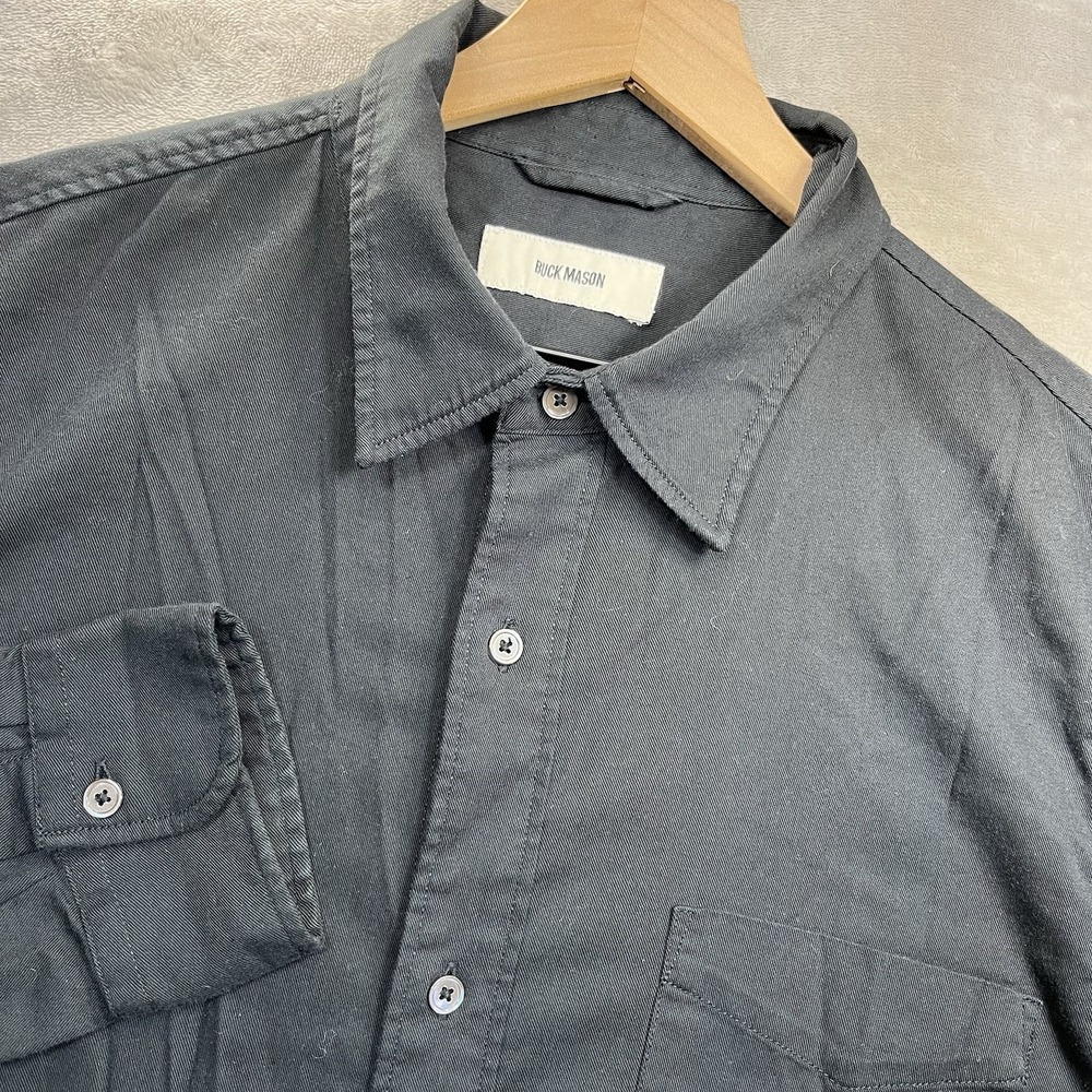 Buck Mason Shirt Mens XL Black Draped Twill One Pocket Long Sleeve Button Up